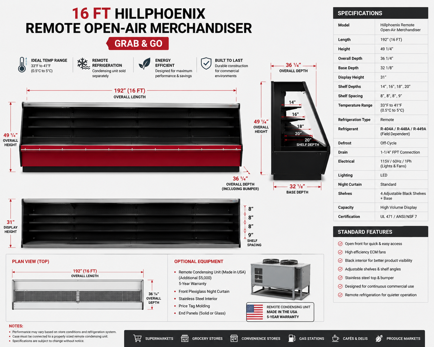 16FT Hillphoenix Remote Open-Air Merchandiser – Commercial Grab & Go Cooler - Image 2